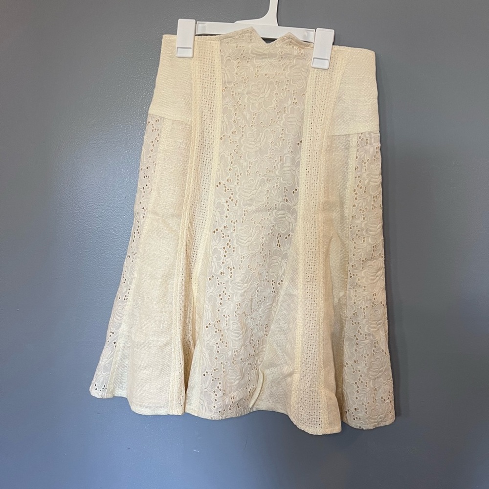 Nanette Lepore Cream Pleated A-Line Skirt for Work